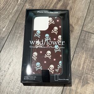 Wildflowers iPhone 13 Pro Max Case - Brown and Blue Skull Design